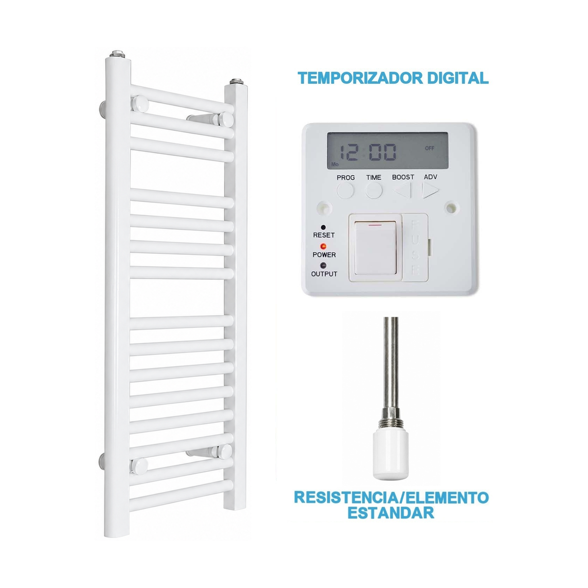 Scaldasalviette Elettrico Bianco 300mm di Larghezza · Precaricato