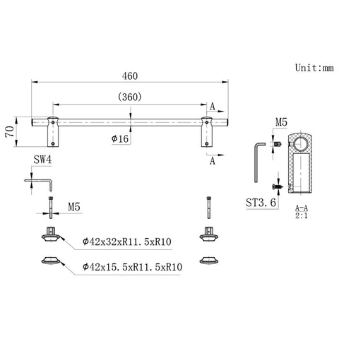 Hanger Extra Toallero Barra 460mm Diagram